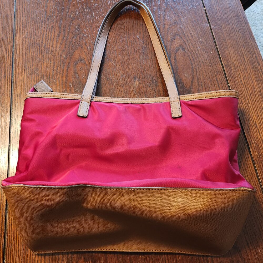 Michael Kors Kempton Red Nylon with Leather Accents Tote Bag - Picture 4 of 16